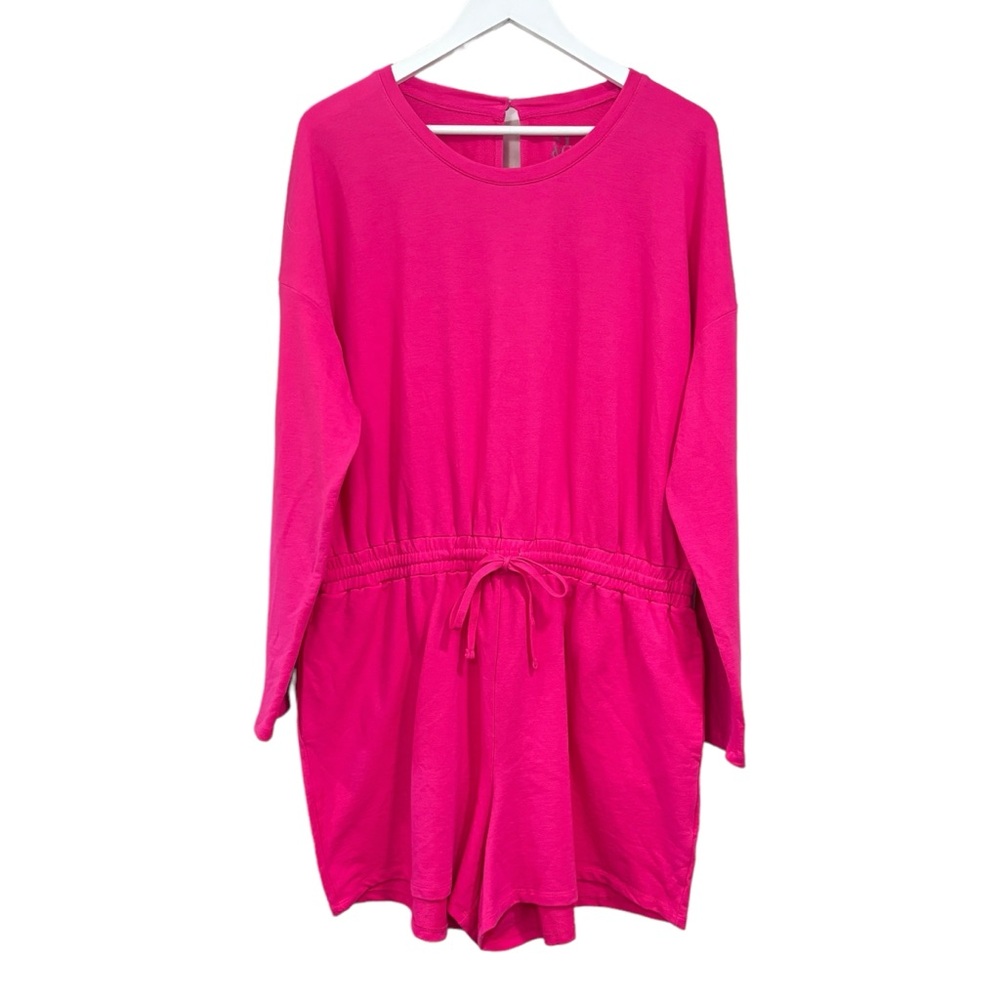 NY&C Bright Pink Long Sleeve Heavyweight Stretch Waist Romper Womens Size XL NWT